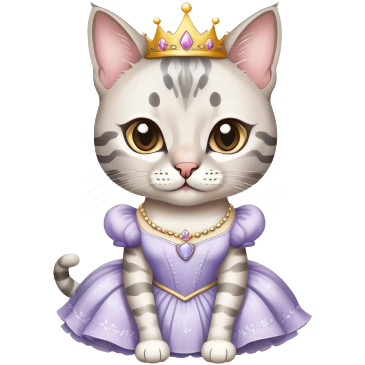 White and grey bengal cat wearing a princess dress  emoji