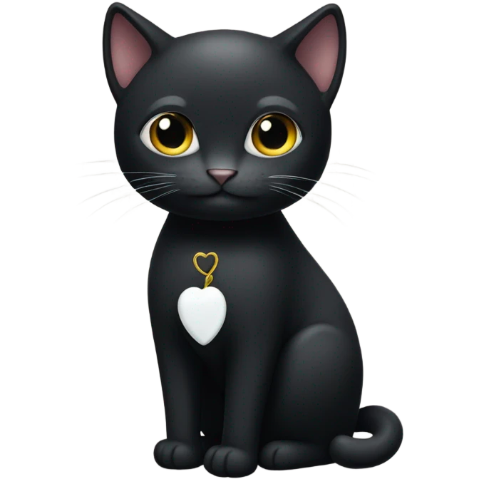 full body black cat with little white heart spot under chin  emoji