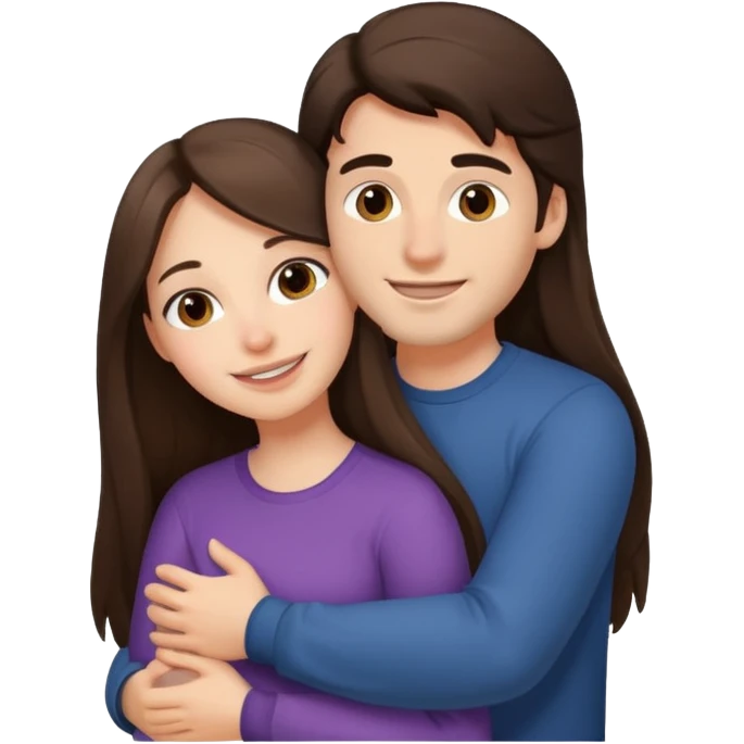 A happy boyfriend and girlfriend hug. She is brunette sexy with long hair  emoji