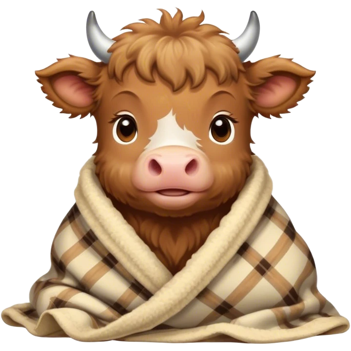 brown fluffy baby scottish cow cozy in a blanket emoji