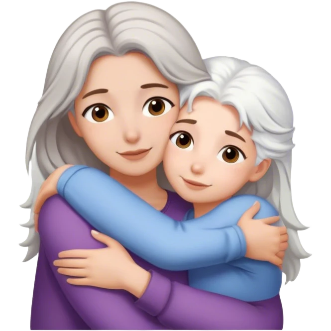 Brown haired girl hugging white hair mum emoji