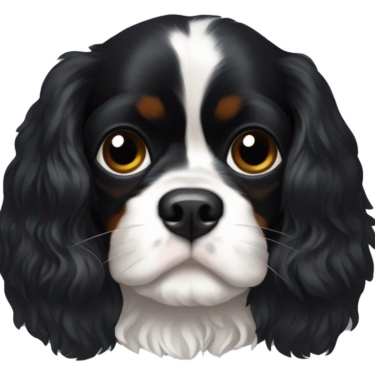 Small completely black Cavalier King Charles spaniel with black fur on his whole face and white fur on chest emoji