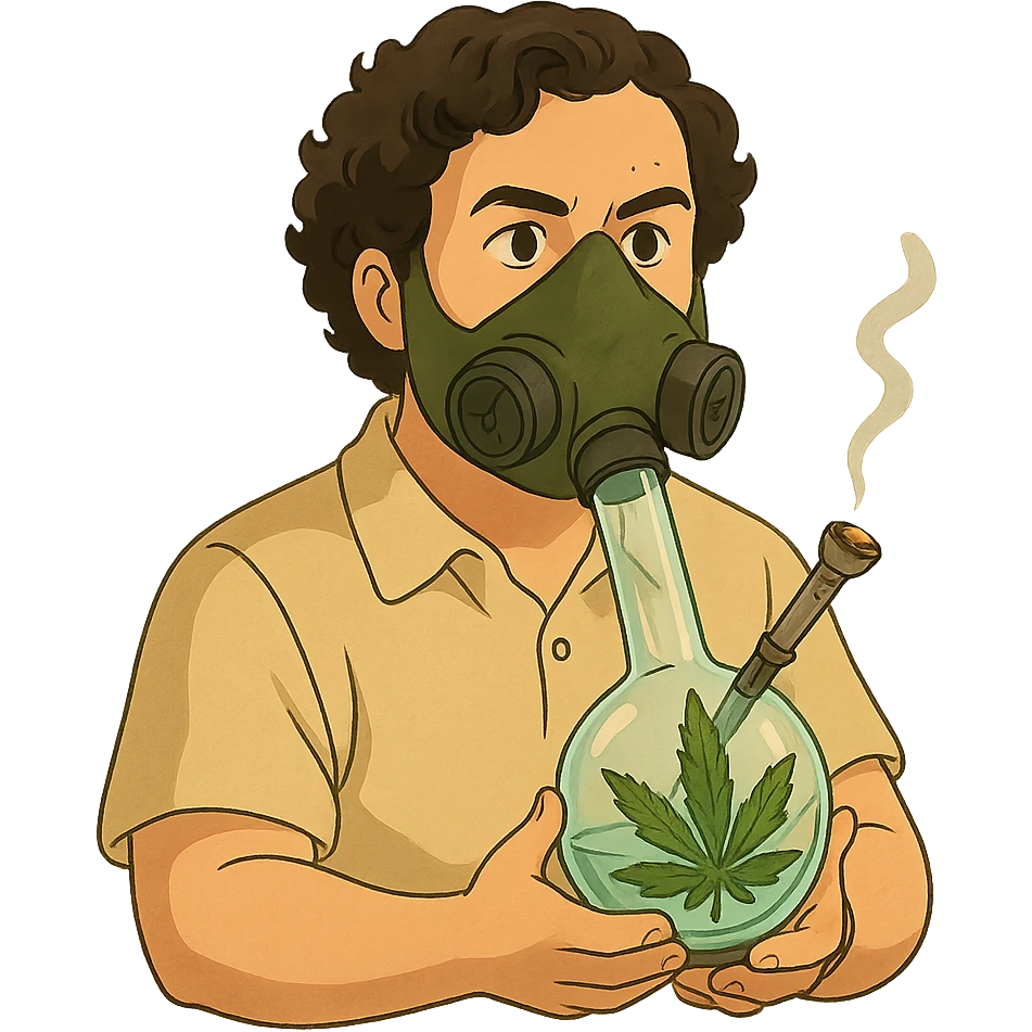 pablo escobar wearing a gas mask cannabis bong emoji