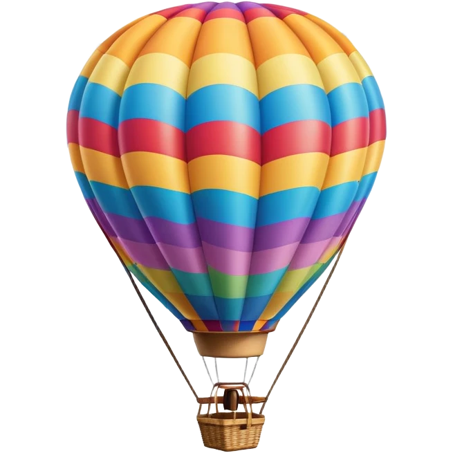 a clear sky and distant hills in the background with A colorful hot air balloon floating gracefully above the ground. The balloon's vibrant colors stand out against the soft clouds, capturing the peaceful yet adventurous spirit of hot air ballooning. emoji
