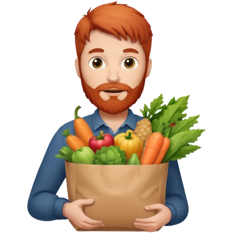 red bearded male holding a grocery bag emoji
