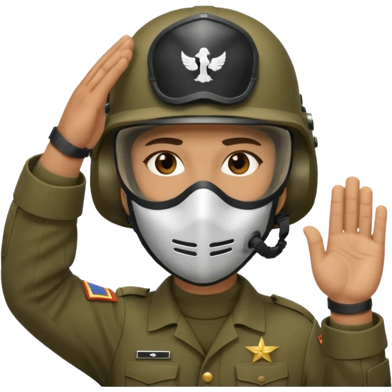 Soldier saluting with helmet + mask on emoji