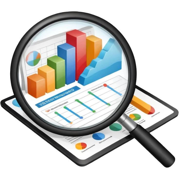 Checking and auditing estimate documents with search icon and infographic chart emoji