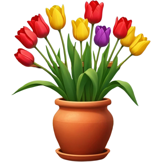 Clay pot with tulips on windowsill emoji