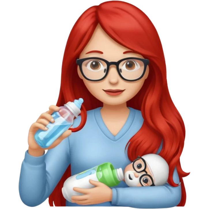 red long haired woman with glasses with baby bottle emoji