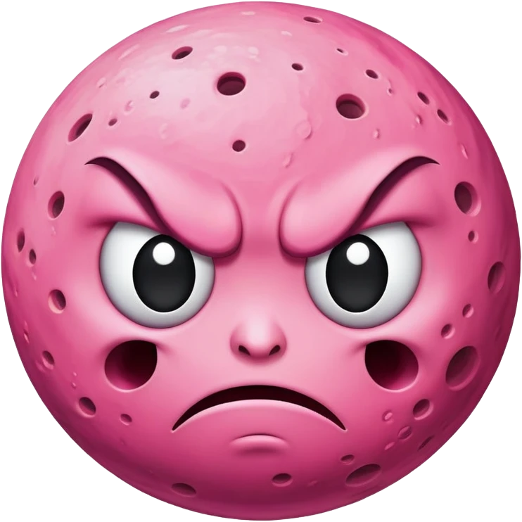 pink planet with craters and an angry face with furrowed eyebrows emoji