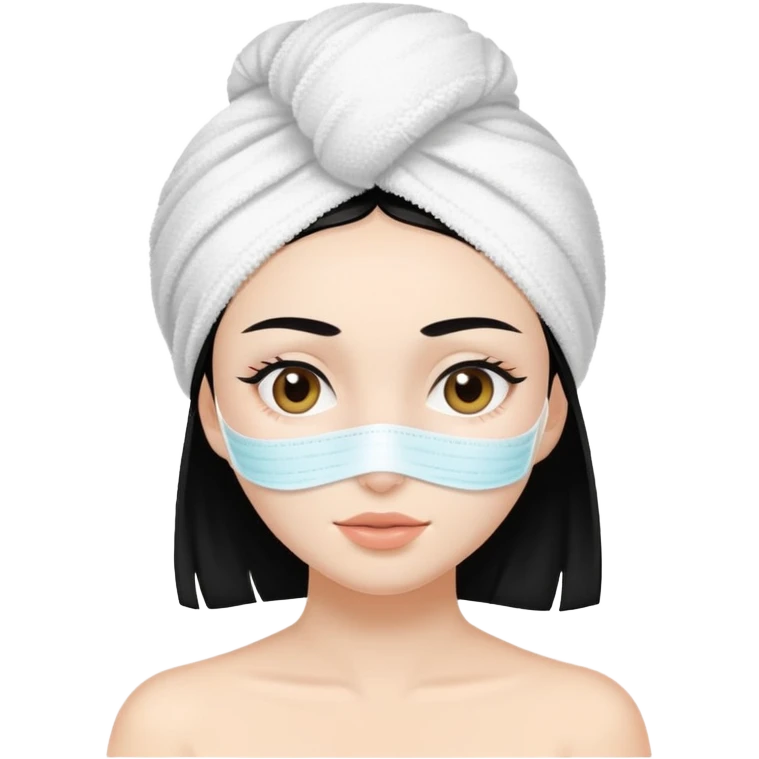 Girl black hair white skin with towel in head and skincare mask emoji