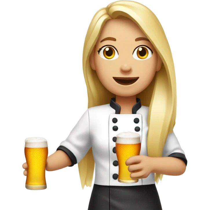Female chef with long blonde hair holding a beer and a hotdog emoji