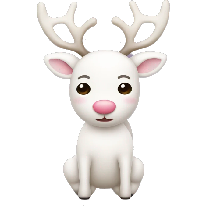 tiny fully body white reindeer with a pale pink Rudolph nose emoji