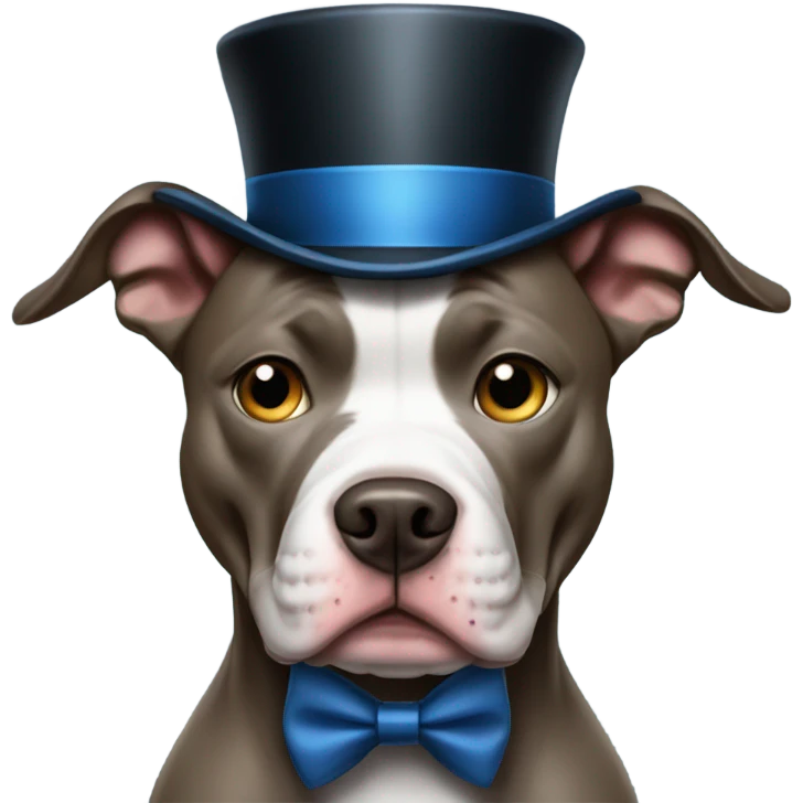Blue pitbull standing up with a top hat and monocle glasses emoji