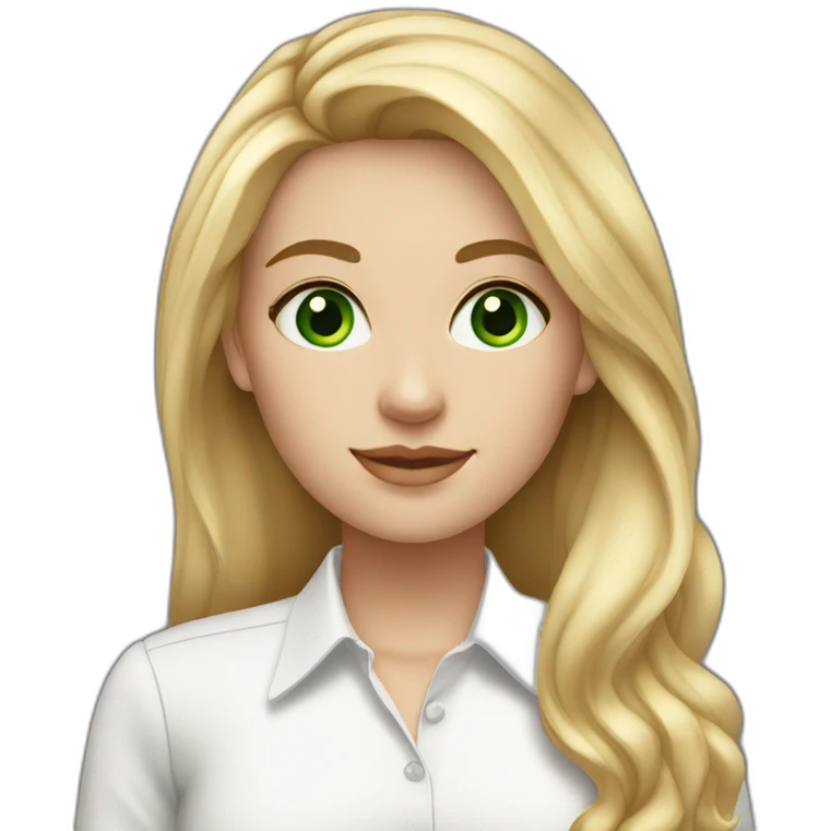 White girl with long blond hair and green eyes wearing formal white shirt emoji