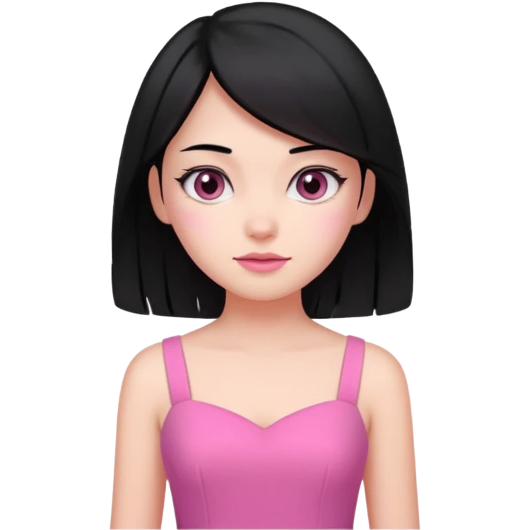 دختری با موهای سیاه که پایین موهاش صورتیه و لباس صورتی emoji
