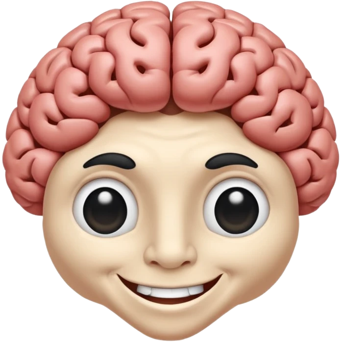 Un cerveau avec un immense sourire blanc, de beaux yeux noirs et de gros bras musclés qui sortent du cerveau emoji