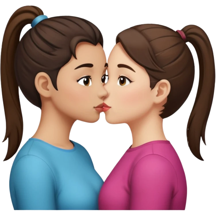 Two girls kissing brunette one with ponytail emoji