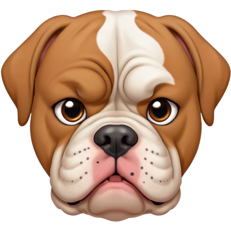 Cinematic Meme-Worthy Grumpy Solid Tan American Bulldog Portrait Emoji, Head held high but eyes filled with dramatic disappointment, smooth tan fur with a furrowed brow forming an unmistakable scowl, floppy ears slightly angled back in disapproval, piercing brown eyes glaring with pure exasperation, Simplified yet hilariously over-exaggerated features, highly detailed, glowing with an aura of supreme annoyance, high shine, exhausted yet judgmental, stylized with an almost regal pettiness, bright but brooding, soft glowing outline, capturing the essence of a pup that has seen it all and is thoroughly unimpressed, so meme-worthy it feels like it could instantly become the next viral sensation of grumpiness! emoji