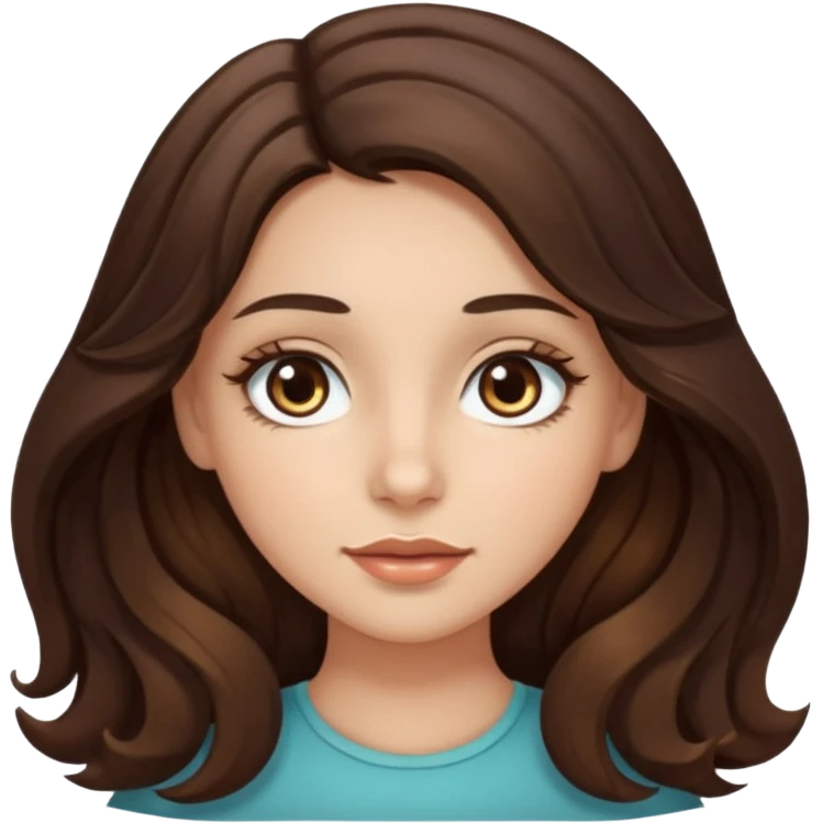girl with wavy long dark brown hair, brown eyes, light to medium complexion, long lashes, almons shapes eye emoji