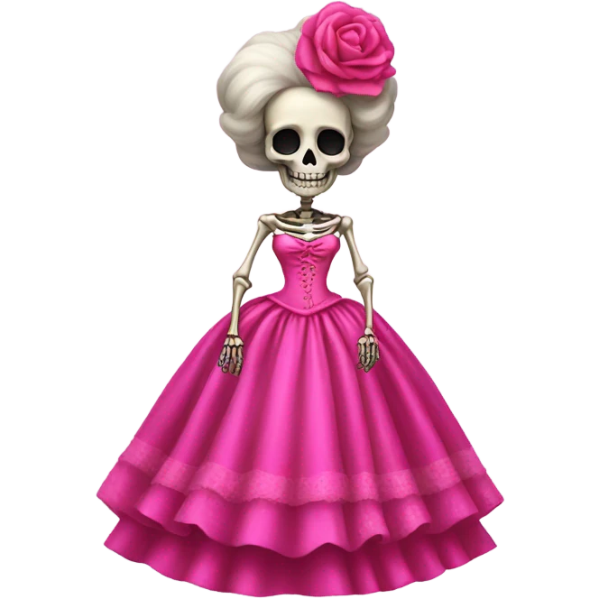 Skeleton wearing hot pink vintage poofy wedding dress to impress emoji