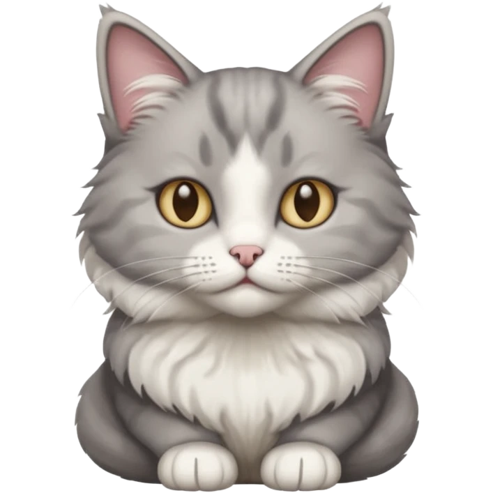 a realistic looking very fluffy grey and white cat sitting up straight emoji