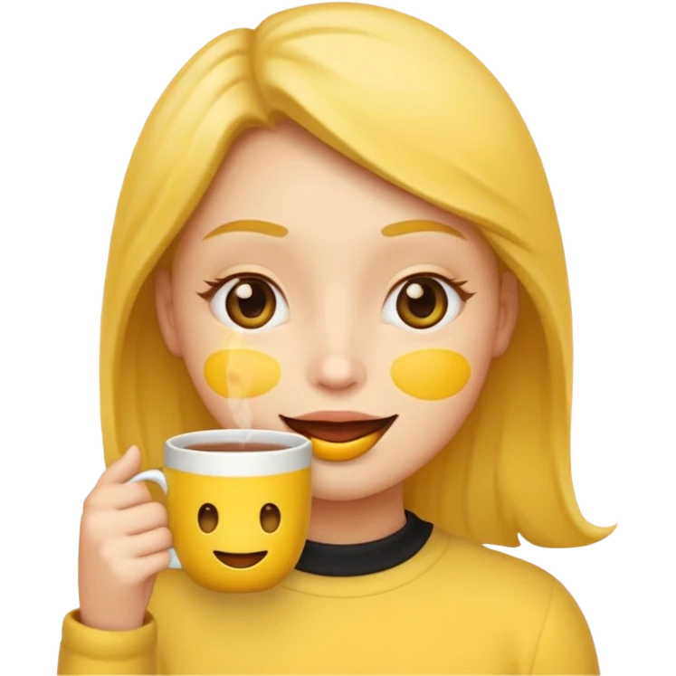 yellow emoji face, wide side eye, sipping tea emoji