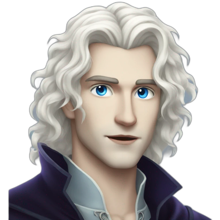 pale handsome vampire prince with long wavy white hair and light blue eyes emoji