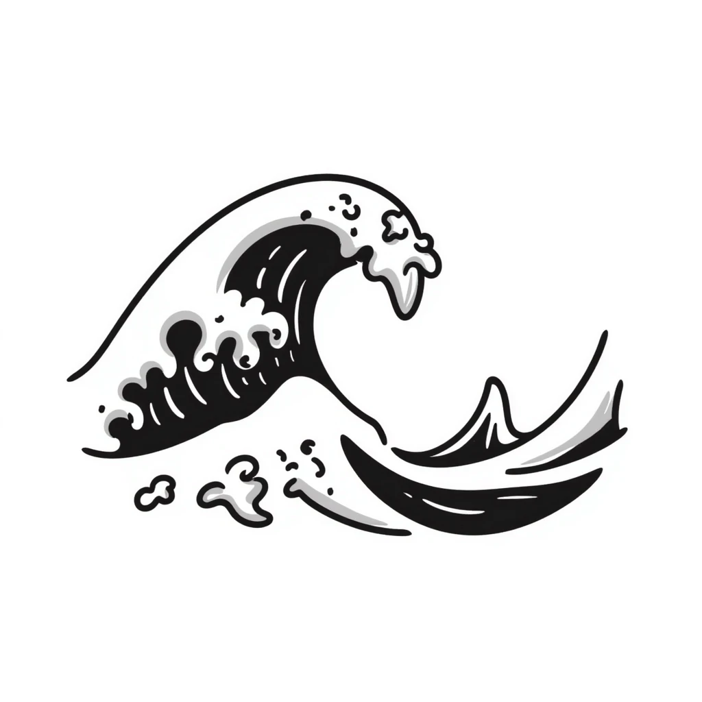 notion style hand drawn doodle of a stylized ocean wave emoji