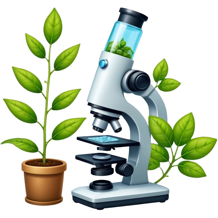 An icon featuring a DNA helix, a microscope, and a plant leaf, symbolizing biology. The design includes animal cells, a test tube, representing the study of life forms, ecosystems, and genetics. Transparent background highlights the exploration of living organisms. emoji