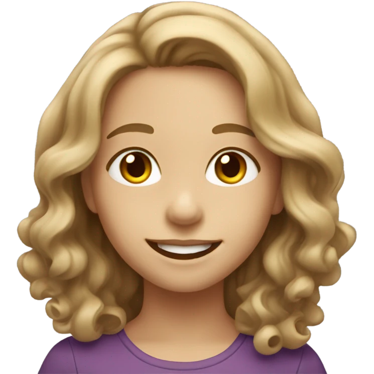 Smiling girl with wavy dark blonde hair that’s long  emoji