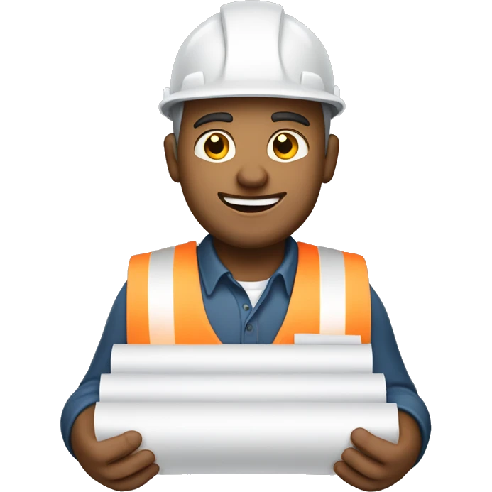 caucasian construction worker holding rolled up plans emoji