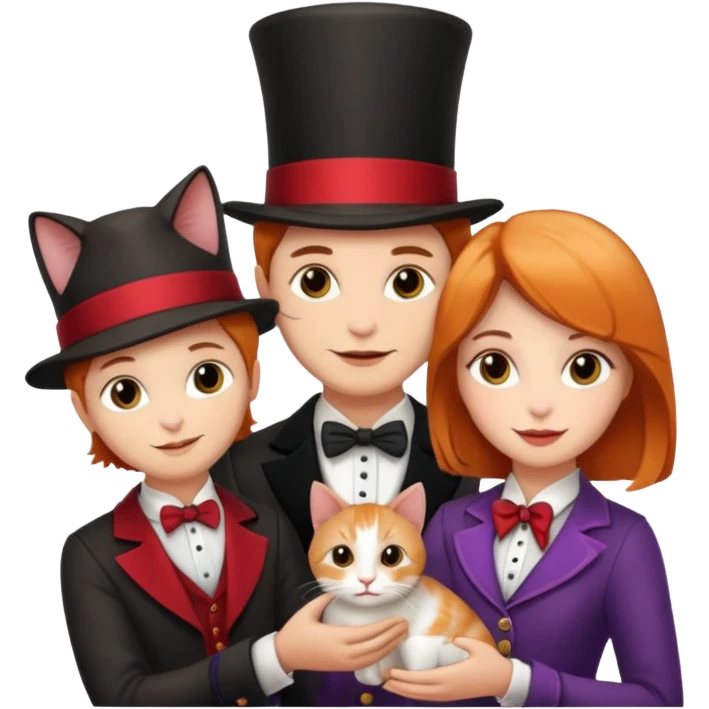 magician couple and their pet cat emoji