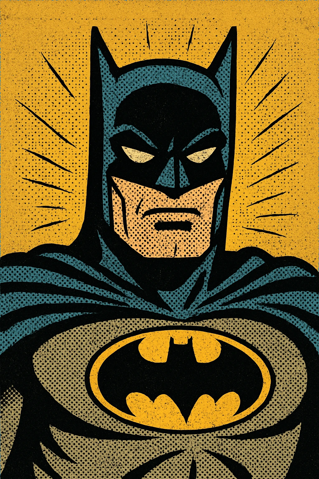 Batman icon, classic comic book style, black and yellow color scheme, clean lines emoji