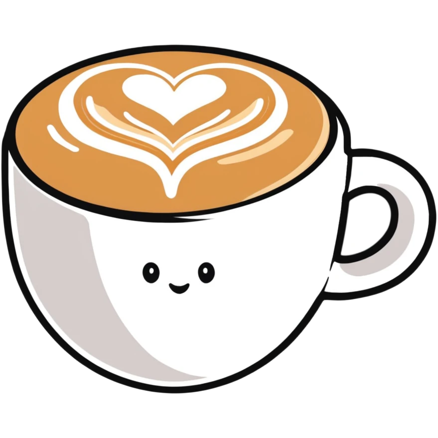 cappuccino in a white cup with heart latte art emoji