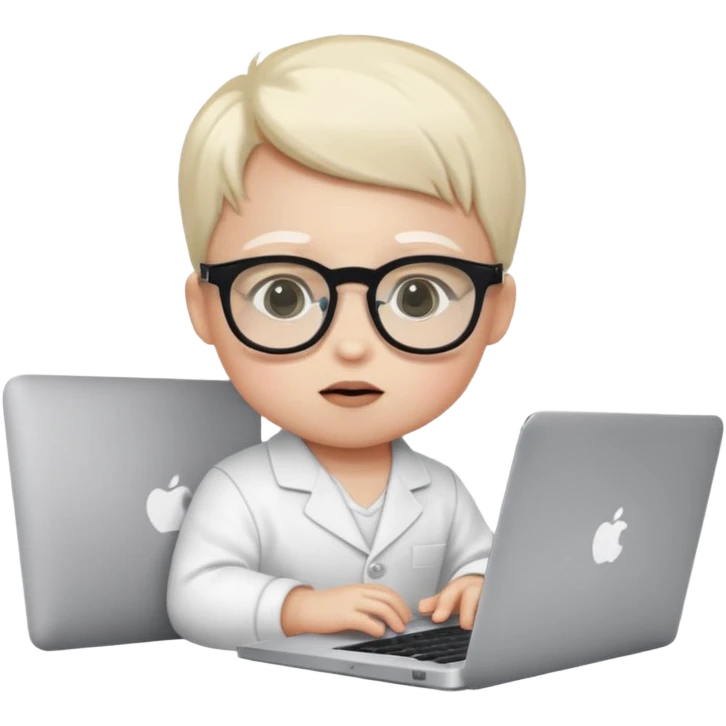 baby white skin bull in fancy glasses sitting in front of a macbook, working  emoji