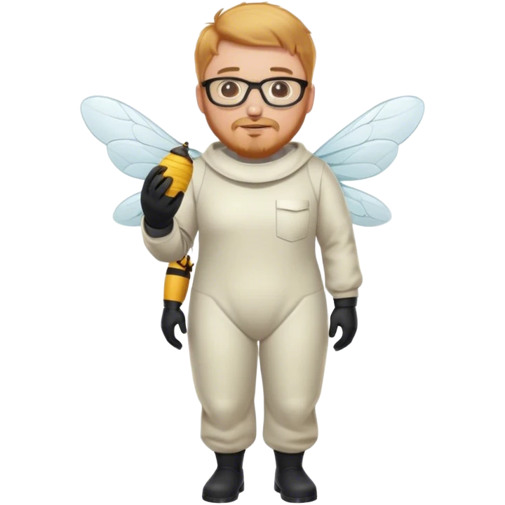 full body medium plus size bee keeper with  short light strawberry blonde hair and goatee wearing glasses  emoji