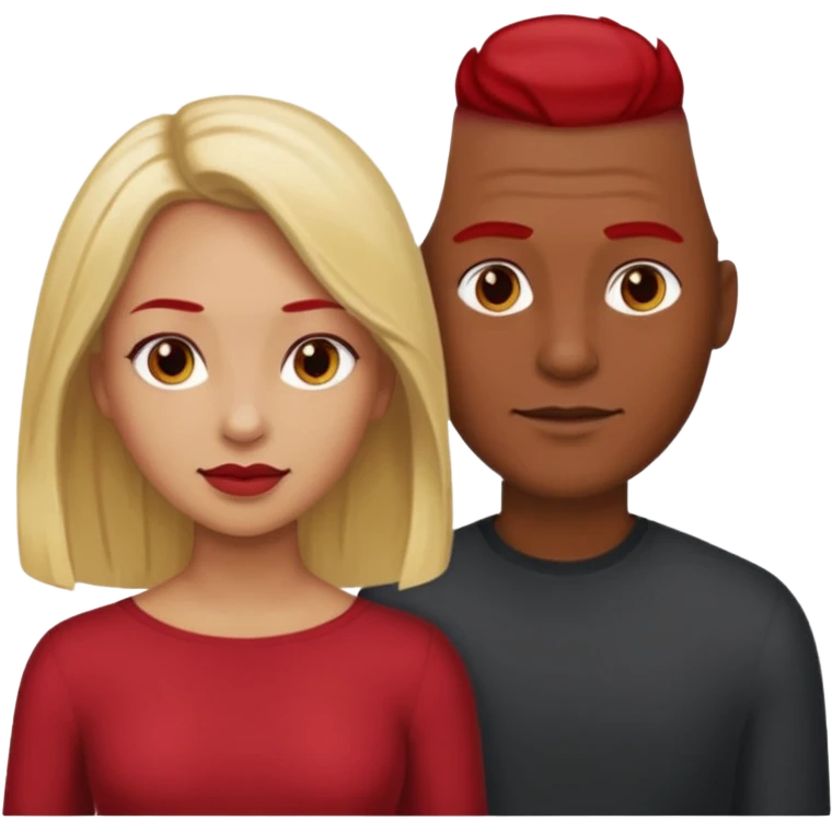 one male medium dark skin tone no hair and one woman light skin tone blonde highlights shoulder length hair and one woman light skin tone deep red long hair emoji