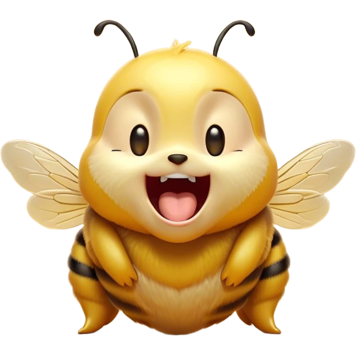 Cinematic Cute Yawning Bee Portrait Emoji, Head tilted slightly with a dramatic, wide-open yawn, showcasing a tiny, fuzzy body with gently drooping wings and sleepy, half-closed eyes, Simplified yet irresistibly adorable features, highly detailed, glowing with a soft, cozy golden glow, high shine, relaxed yet expressive, stylized with a dash of whimsical honey charm, soft glowing outline, capturing the essence of a drowsy yet affectionate bee that appears ready to stretch out for a nap! emoji