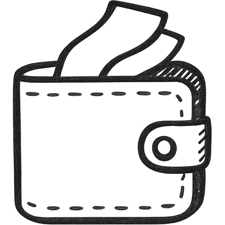 wallet, hand-drawn outlined icon style, playful and sketchy emoji
