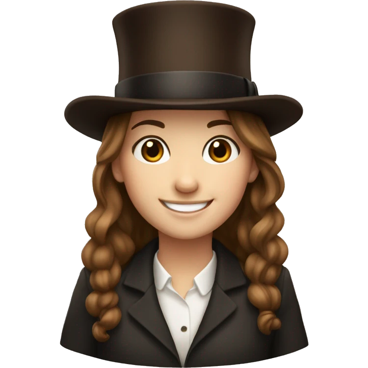 happy white girl - brown hair- brown in top hat emoji