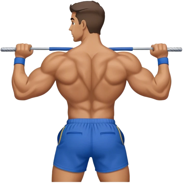 back view of buff man with blue shorts doing cable face-pulls exercise emoji
