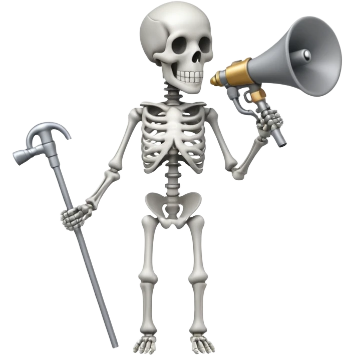 SKELETON WITH NO HEAD BUT A ROD WITH BOTH MEGAPHONES emoji