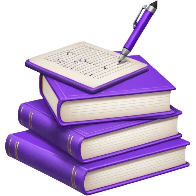 purple studying books with pen scattered emoji