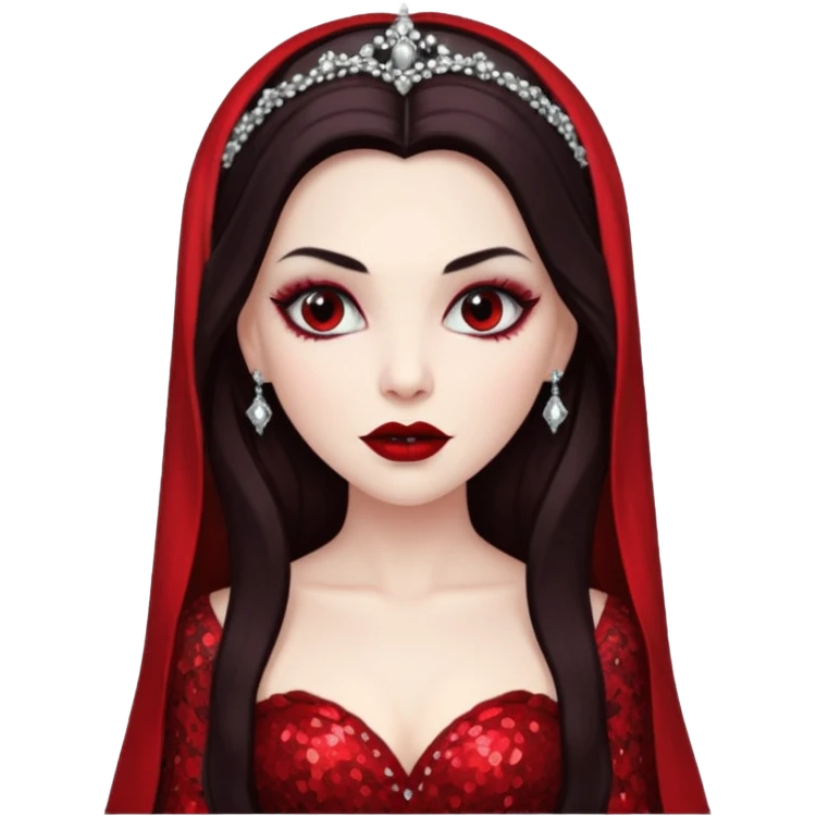 Bride of Dracula with long dark brown hair, red sequin outfit emoji