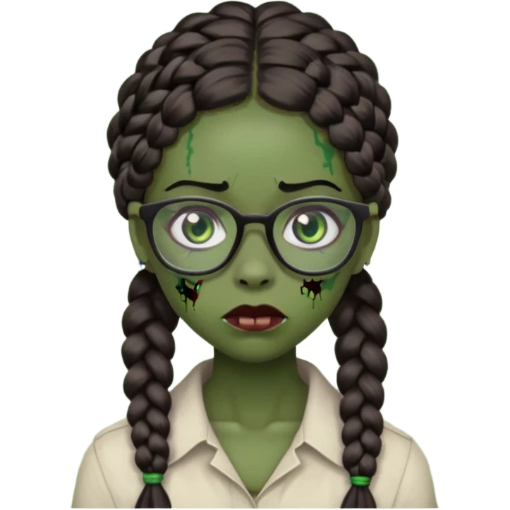 black zombie girl with glasses and braided hair emoji