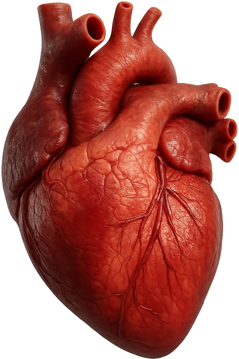 CUORE anatomico umano, iperrealistico 4k, isolato su sfondo bianco emoji