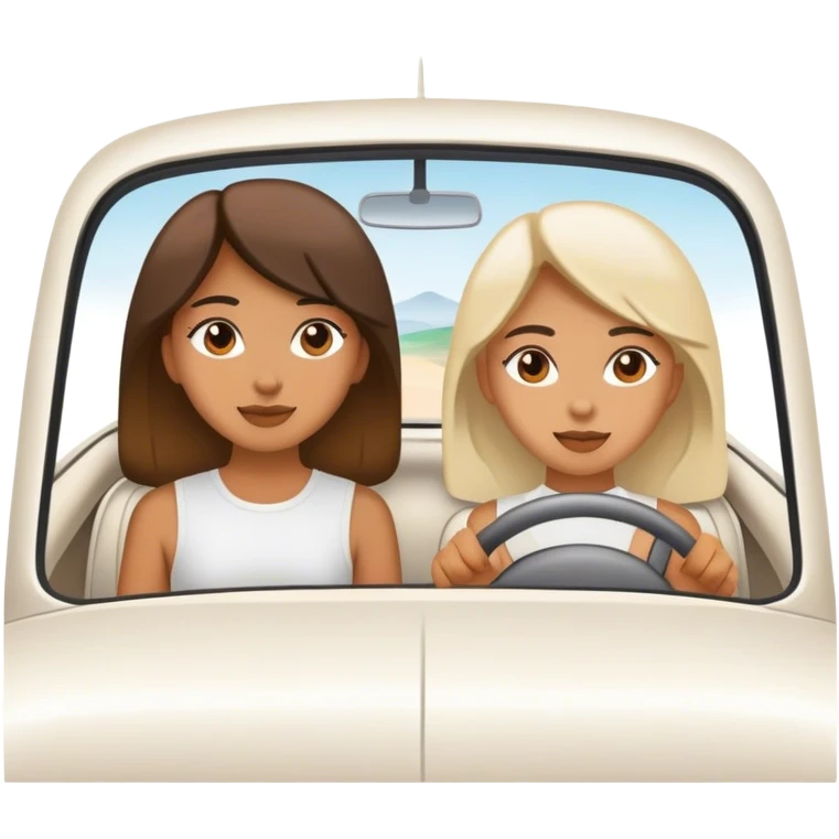Two girls in a white car driving to a destination emoji