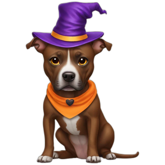 Brown staffy in Halloween costume emoji
