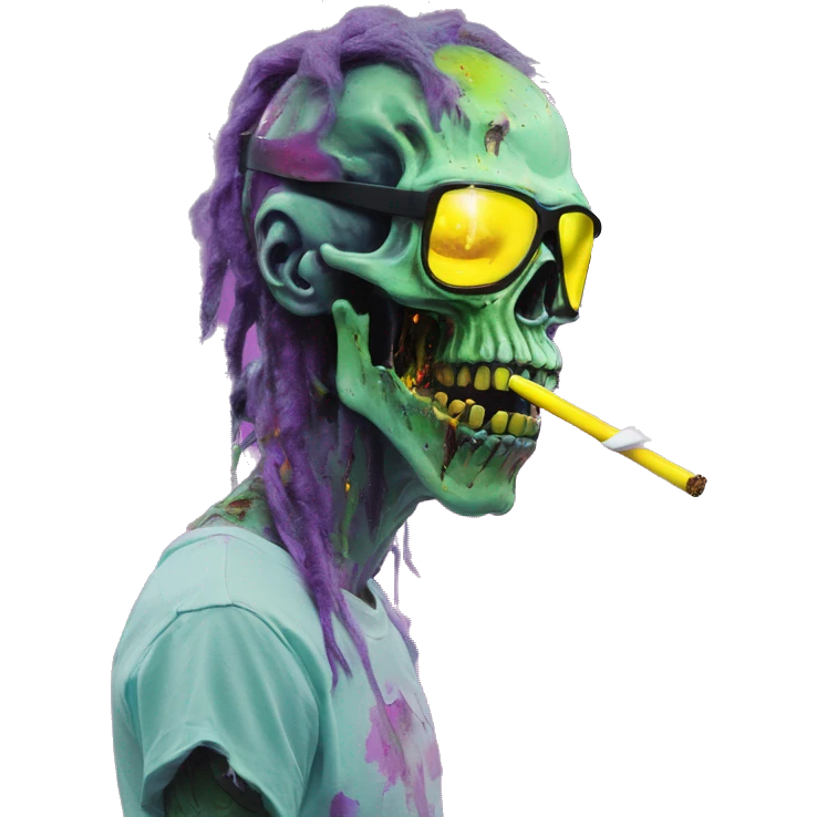 .Zombie_ Vaporwave black holographic oilslick zombie unicorn smoking beakerbong yellow caution tape emoji